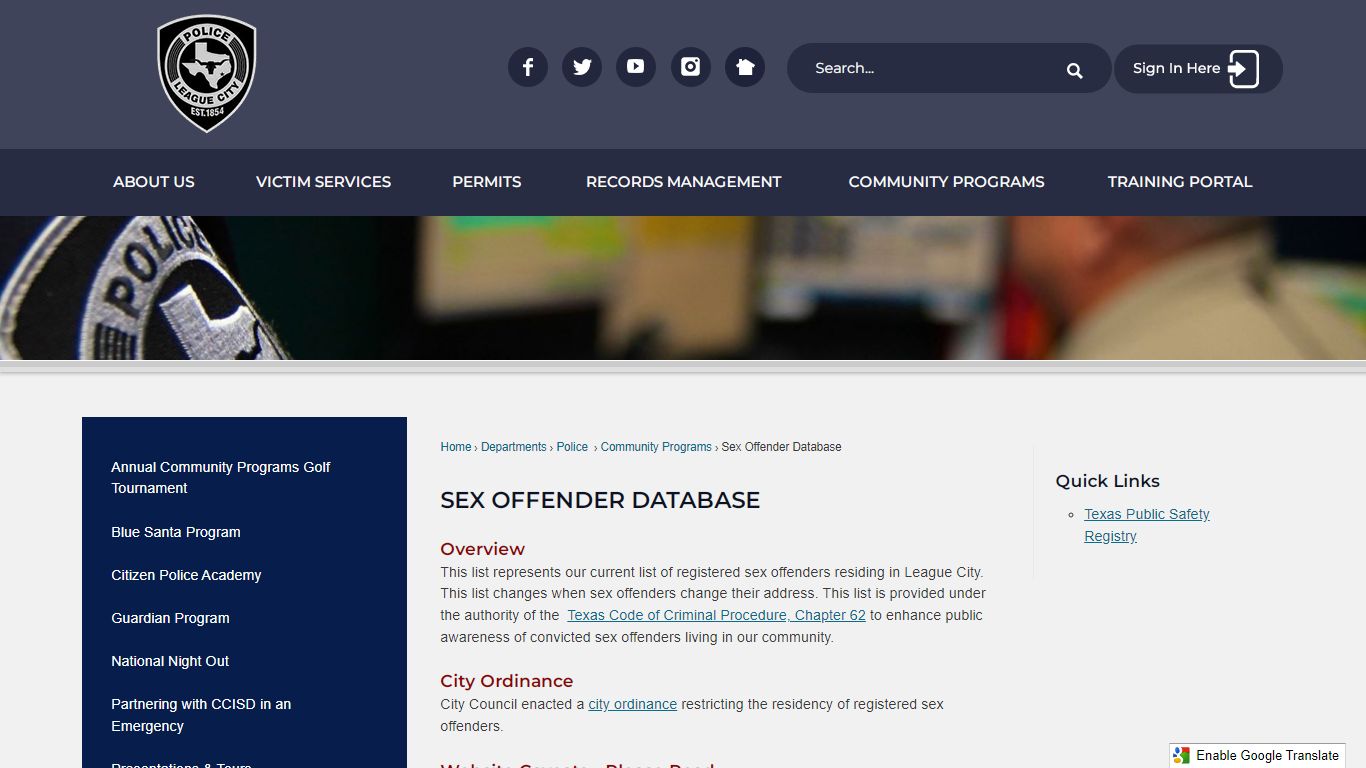 Sex Offender Database | The League City Official Website!